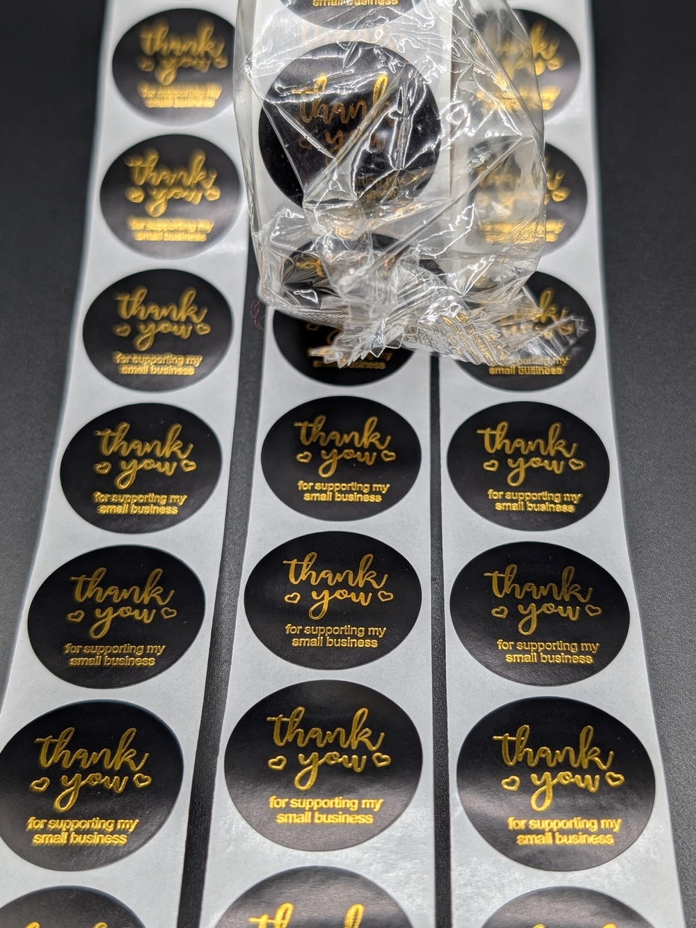 500 Count Black Gold Thank You Sticker Roll Elegant Shipping Seals Supplies